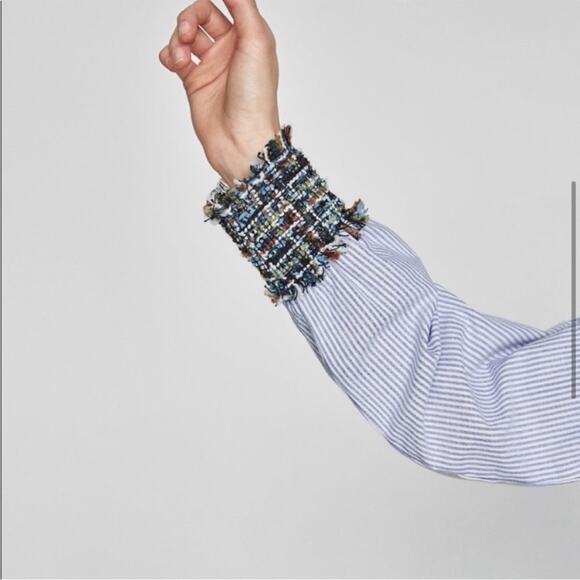 Zara Tweed Striped Button Down Shirt Size Extra Small XS - Picture 7 of 13